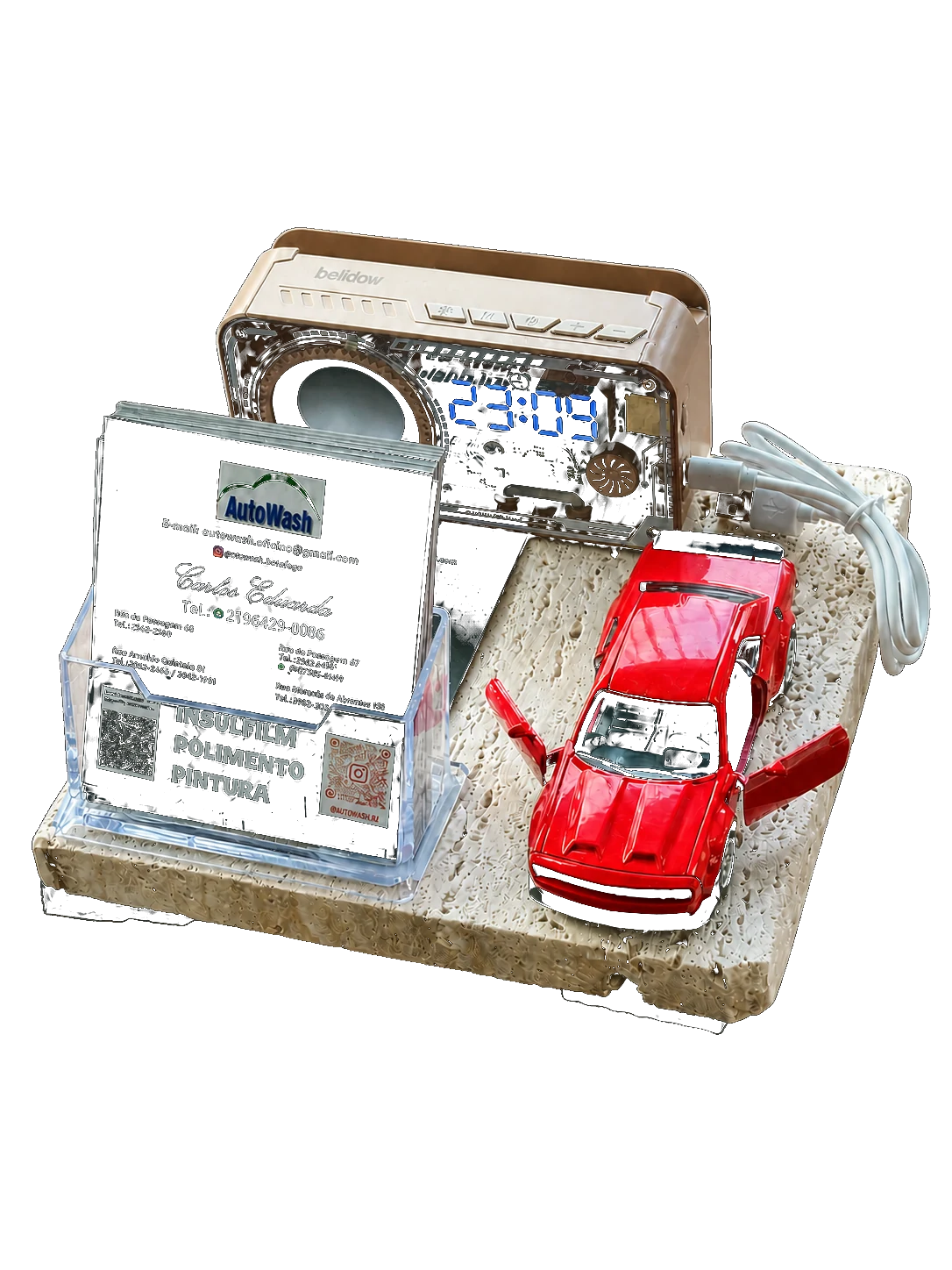 Estação de Indicação AutoWash com miniatura, caixa de música e cartões